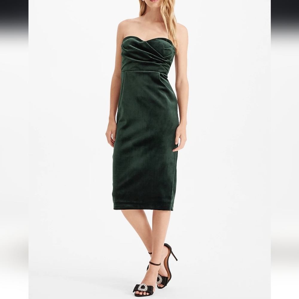 NWT Express Velvet Sweetheart Neckline Strapless Midi Sheath Dress